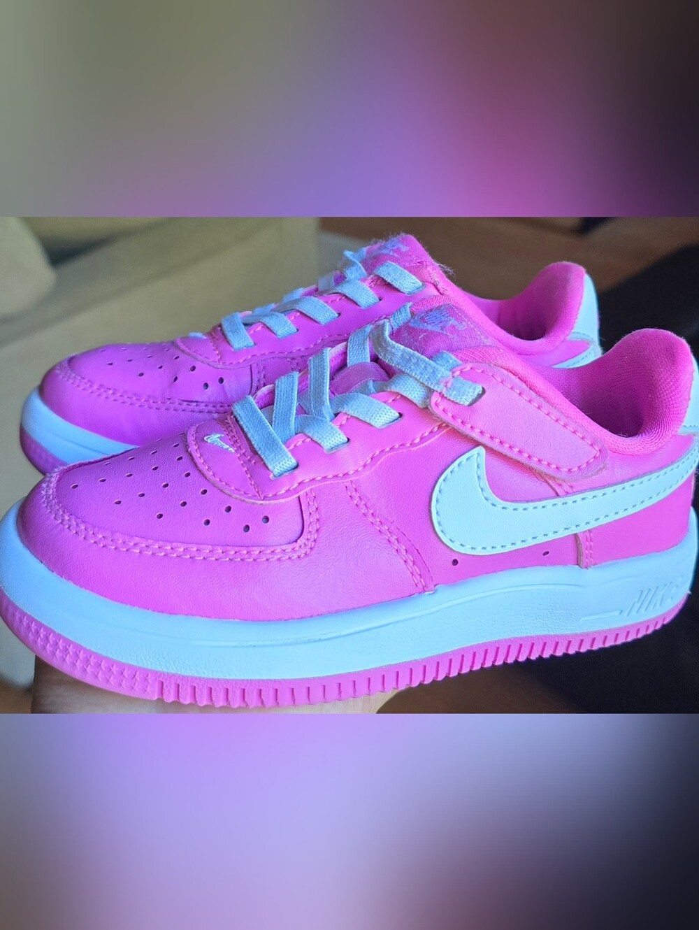 Little Girl's Sz 10C NIKE AIR FORCE 1 LOW EASY-ON 'Playful Pink' Bungee Lace Adj